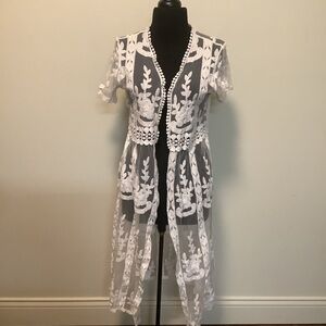 East 1946 Women’s small floral boho crochet short sleeves swimsuit /cover‎ up